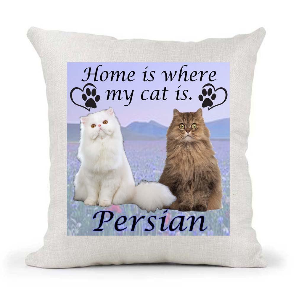 Persian Breed Home is Where My Cat is Kitten Slave Owner Country Canvas Style Cushion Cover Gift