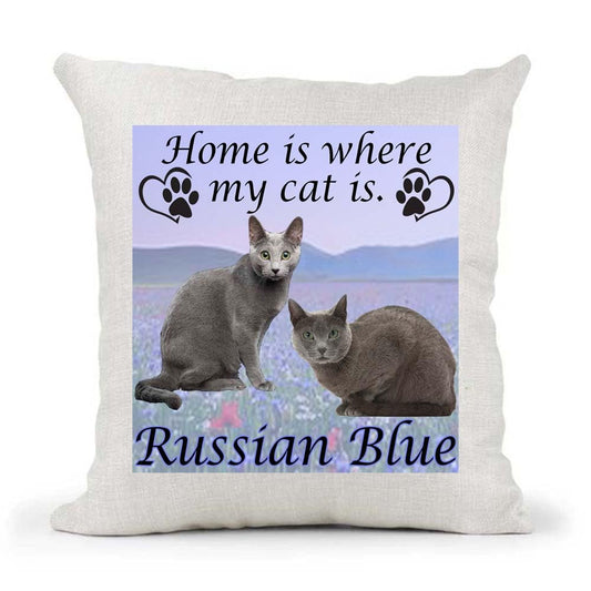 Russian Blue Breed Home is Where My Cat is Kitten Slave Owner Country Canvas Cushion Cover Gift