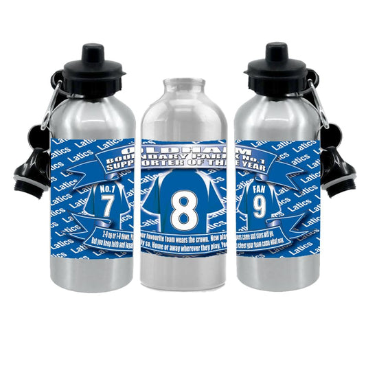 Oldham Football Shirt Silver Aluminium Two Lid Unisex Water Bottle Gift