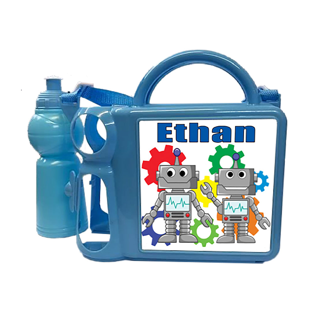 Personalised Robot Plastic Lunch Box and Water Bottle Back to School Gift Set