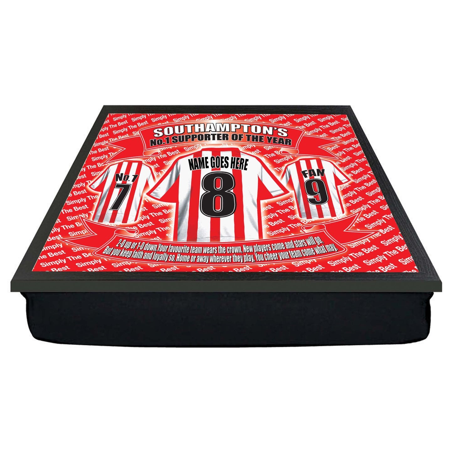 Southampton Personalised Football Shirt Lap Tray - Cushion Base - Present Gift