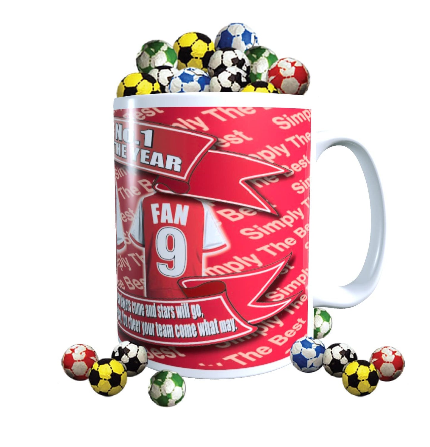 The Gooners Personalised Football Team Shirt Mug Gift with Chocolate Footballs