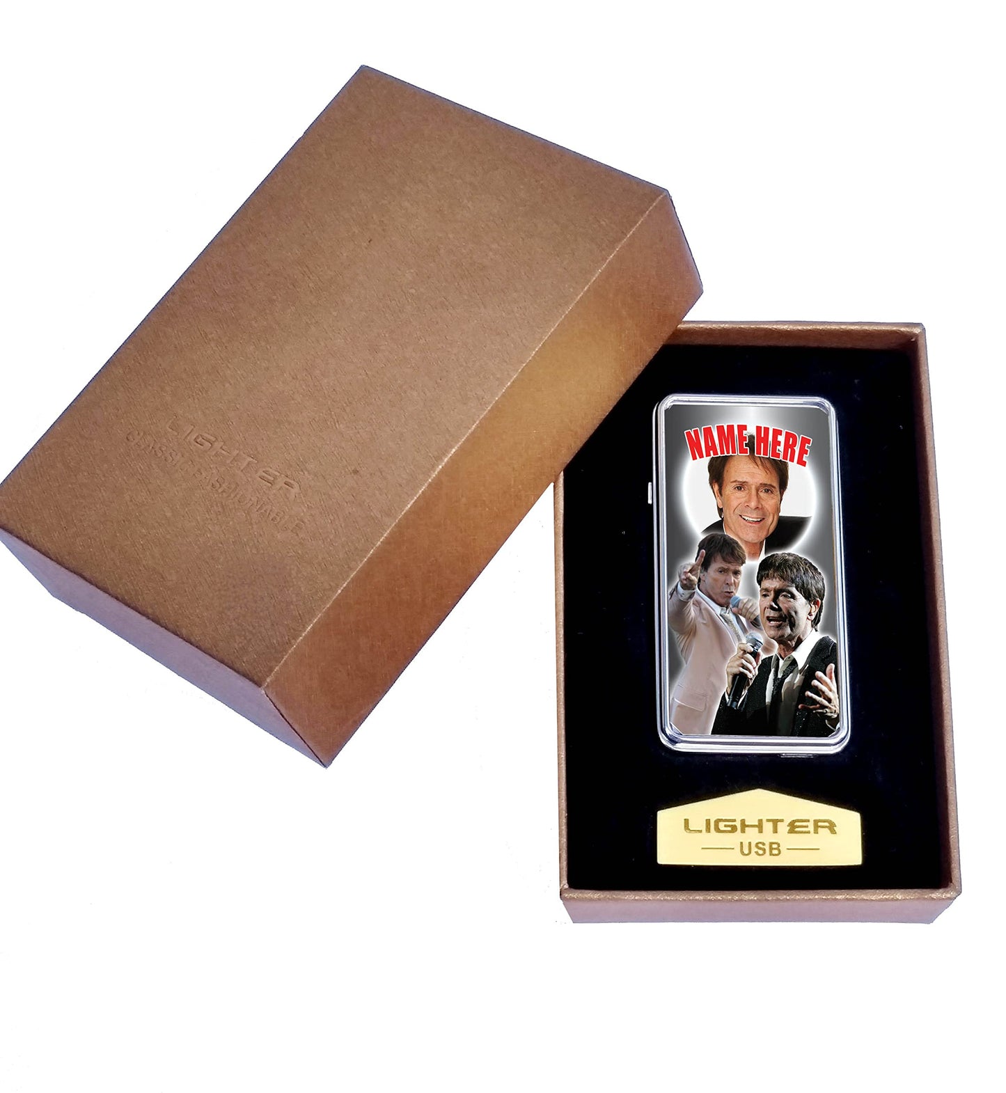 Cliff Richard Personalised Icon Rechargeable Gift Boxed Silver Metal USB Lighter