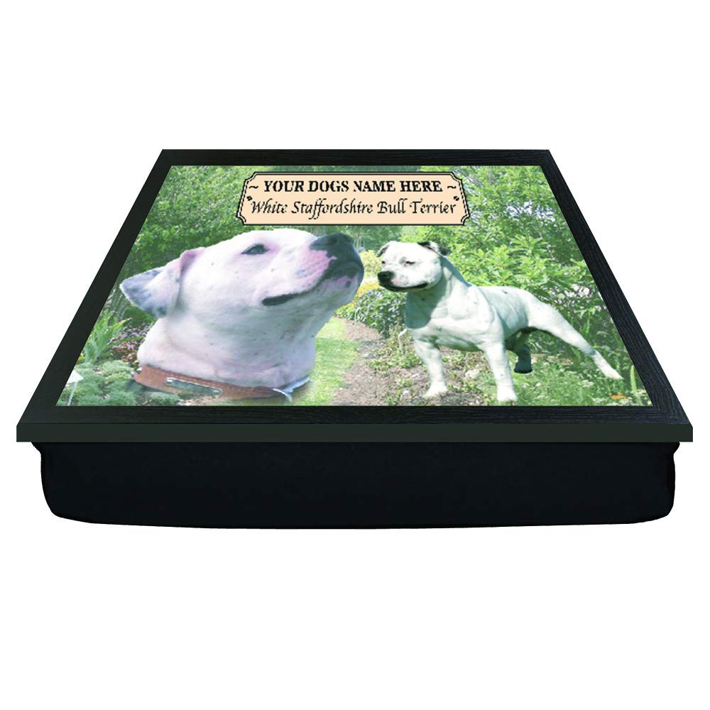 White Staffordshire Staffy Bull Terrier Personalised Dog Breed Gift Lap Tray