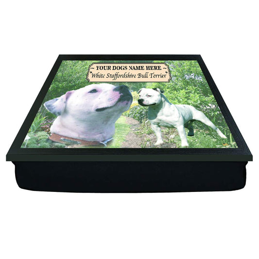 White Staffordshire Staffy Bull Terrier Personalised Dog Breed Gift Lap Tray