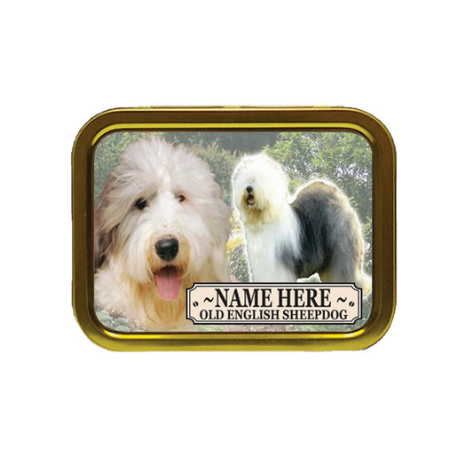 Old English Sheepdog Dog Breed Personalised Tobacco Tin & Products Gift Set