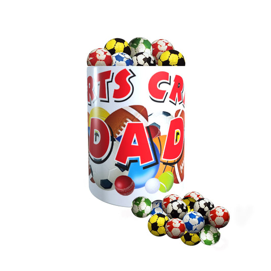 Father's Day Sports Crazy White Ceramic Gift Mug with Individually Foil Wrapped Chocolate Footballs