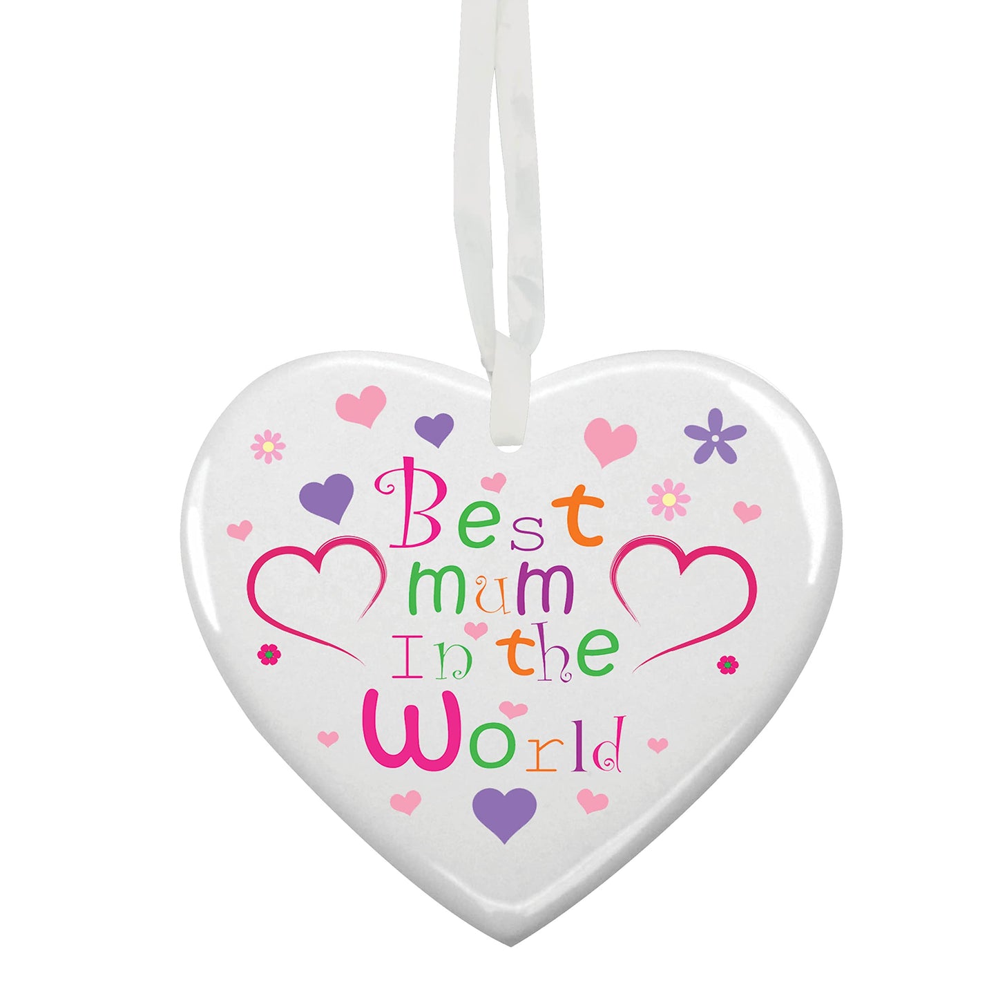 Best In The World Mum Customised Hanging Heart Ceramic Keepsake Gift - (More Relative Options Are Available)