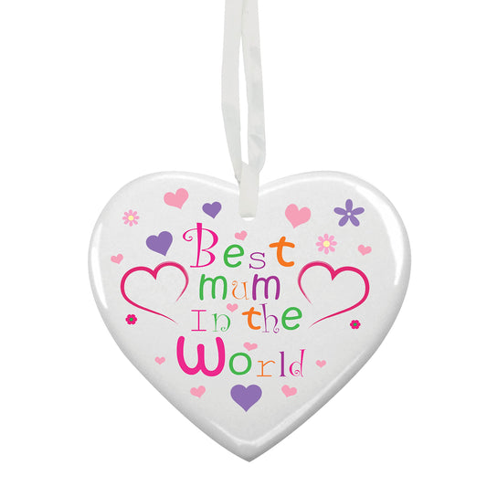 Best In The World Mum Customised Hanging Heart Ceramic Keepsake Gift - (More Relative Options Are Available)