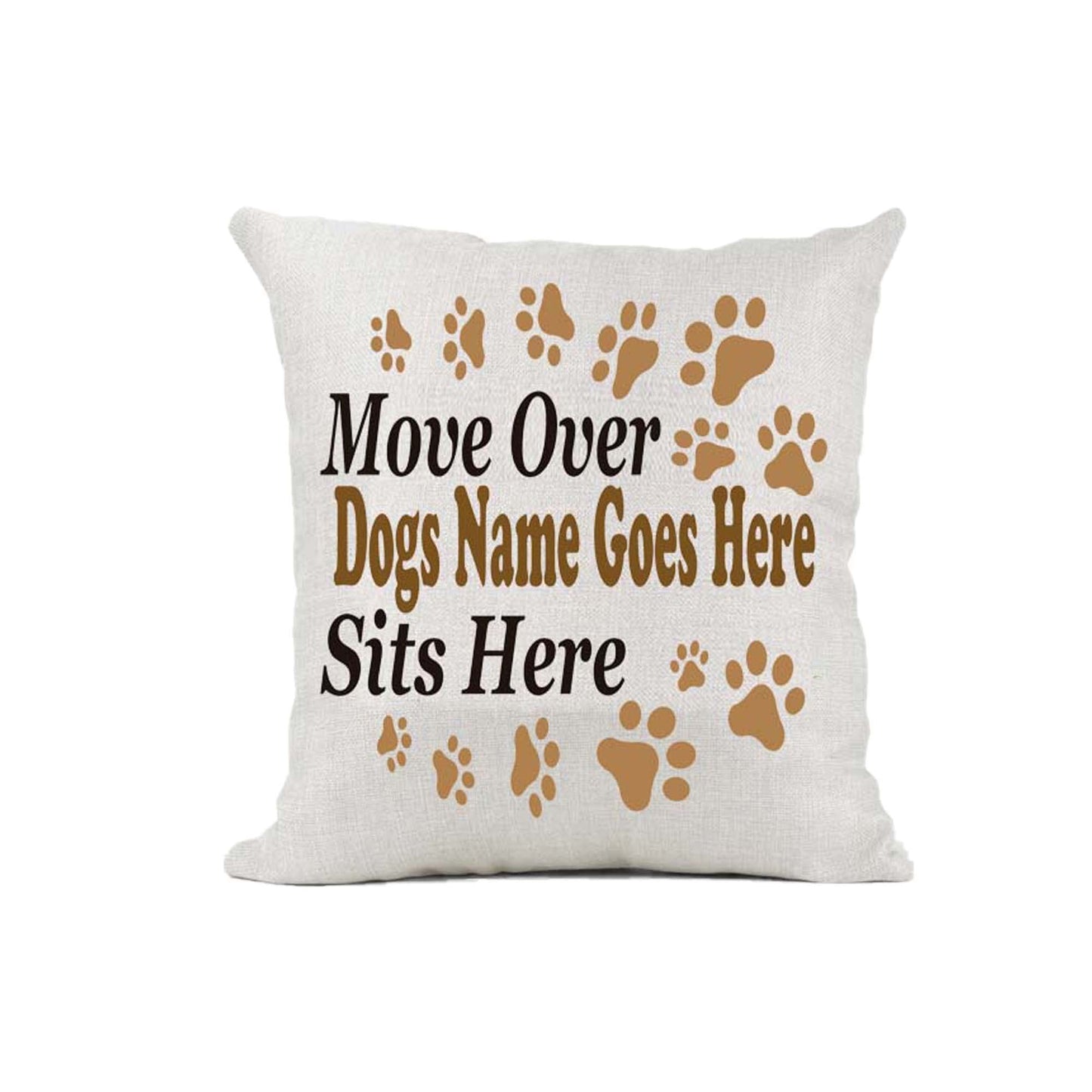Move Over Pet Name Paw Print Personalised Naturally Woven Linen Style Cushion Cover Pillow Gift