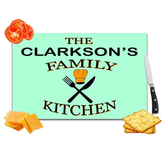 Family Kitchen Personalised Toughened Glass Heat Resistant Worktop Saver Cutting and Chopping Board Gift