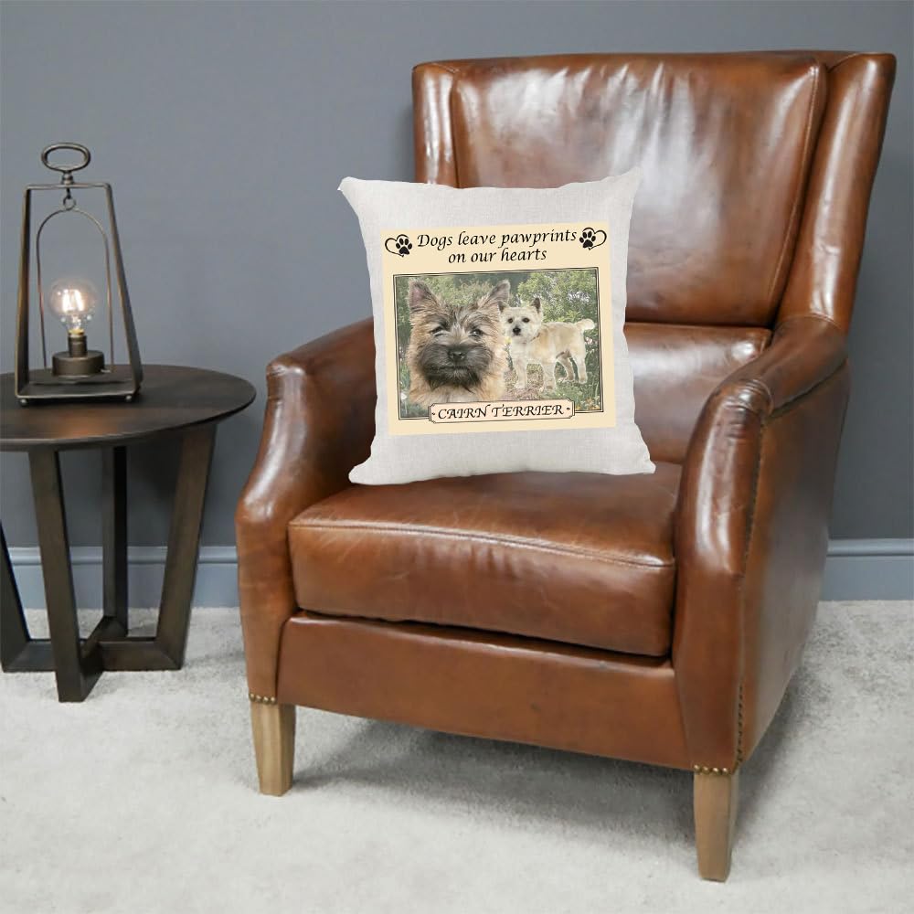 Cairn Terrier Dogs Leave Pawprints on our Hearts Country Canvas Style Cushion Cover Gift