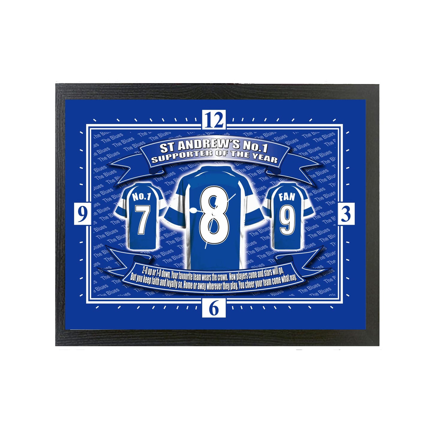 Birmingham Football Shirt Personalised Clock Gift Present