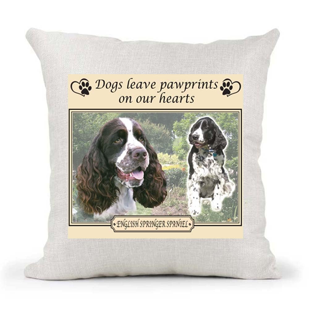 English Springer Spaniel Dogs Leave Pawprints on our Hearts Country Canvas Style Cushion Cover Gift
