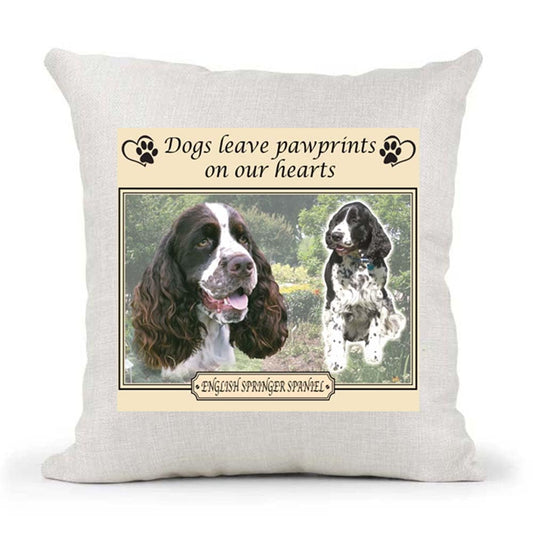 English Springer Spaniel Dogs Leave Pawprints on our Hearts Country Canvas Style Cushion Cover Gift