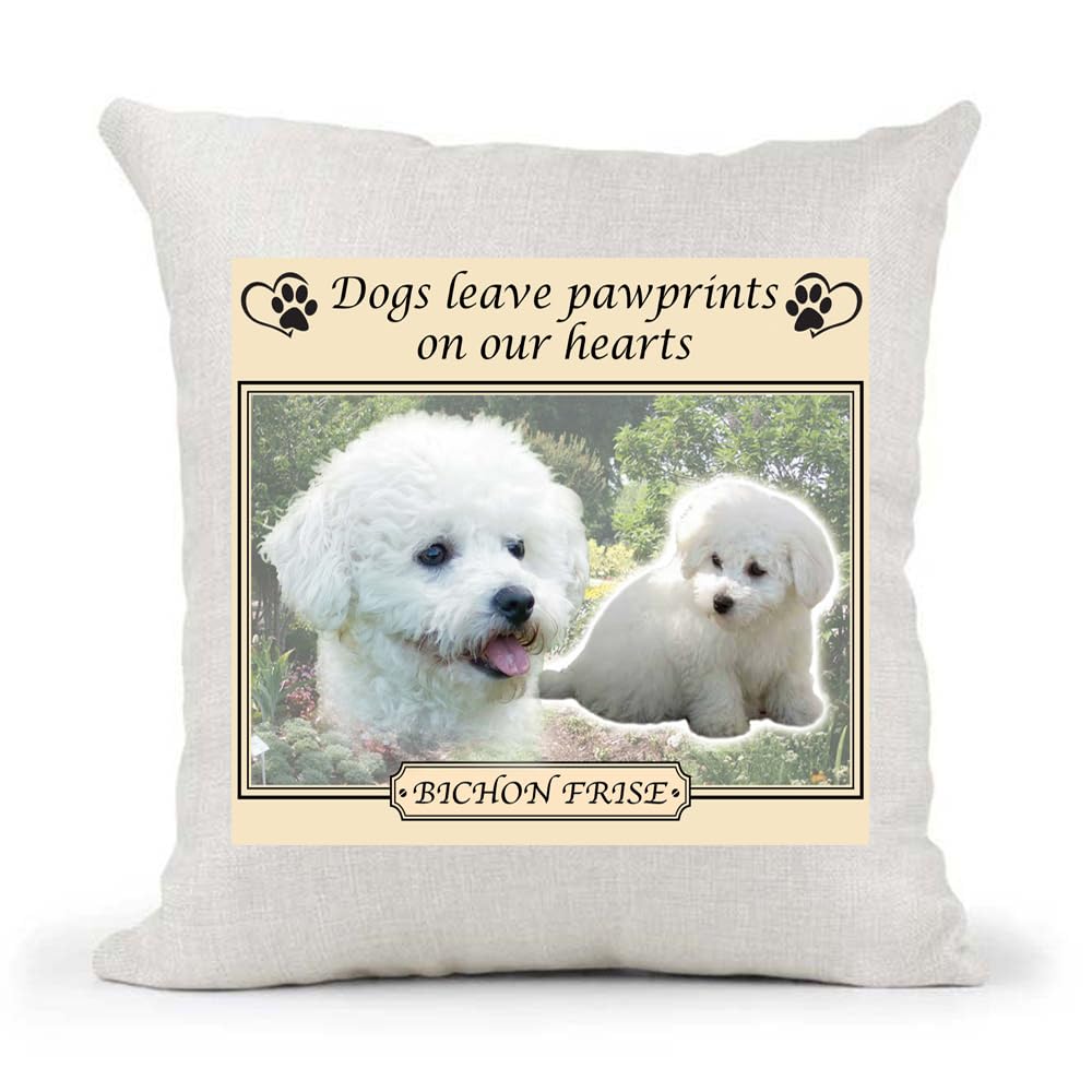 Bichon Frise Dogs Leave Pawprints on our Hearts Country Canvas Style Cushion Cover Gift