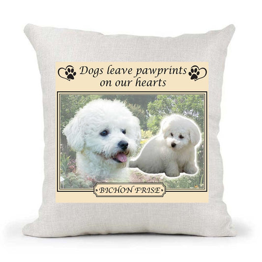 Bichon Frise Dogs Leave Pawprints on our Hearts Country Canvas Style Cushion Cover Gift