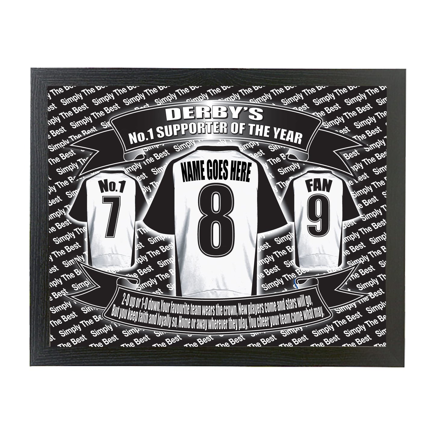 Derby Football Shirt Personalised Lap Tray Gift