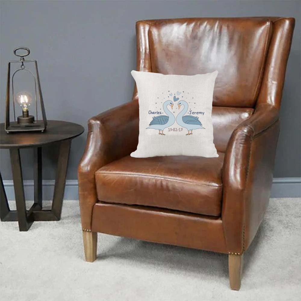 Cute Male Female Non-Binary Couple Swans Valentines Day Anniversary Personalised Country Canvas Cushion Cover