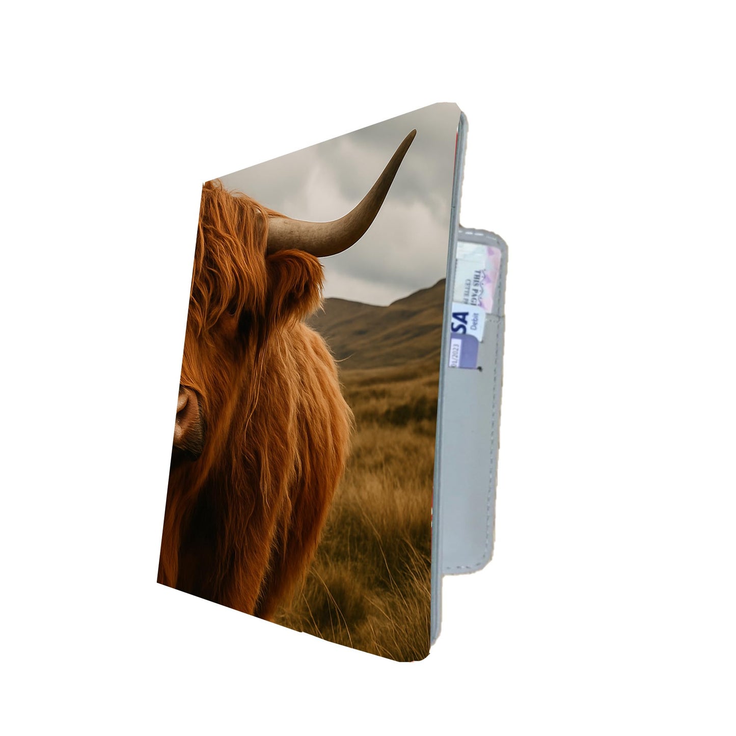 Scottish Highland Cow Passport Holder – Cute Travel Wallet with Rustic Cow Design | Faux Leather Passport Cover for Women & Men | Farm Animal Gift for Travelers
