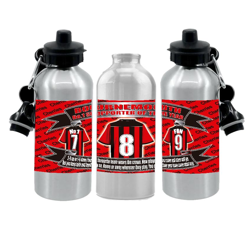 Bournemouth Football Shirt Silver Aluminium Two Lid Unisex Water Bottle Gift