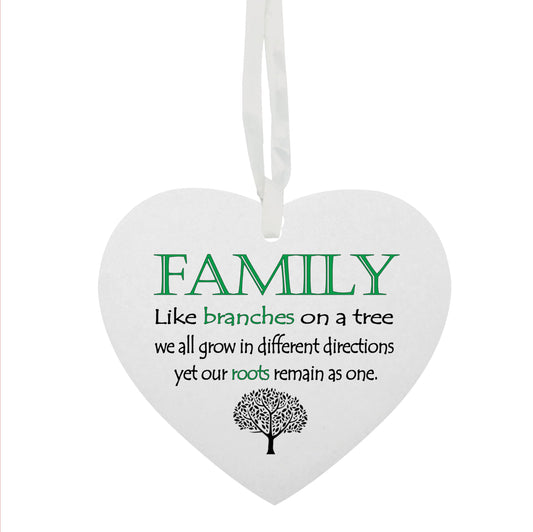 Family Like Branches Where Life Begins Hanging Heart Ceramic Keepsake