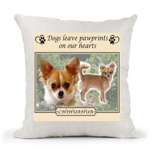 Chihuahua Dogs Leave Pawprints on our Hearts Country Canvas Style Cushion Cover Gift