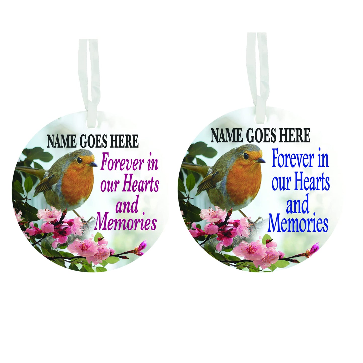 Robin Forever In Our Hearts & Memories Personalised Remembrance Memorial Ceramic Hanging Decoration