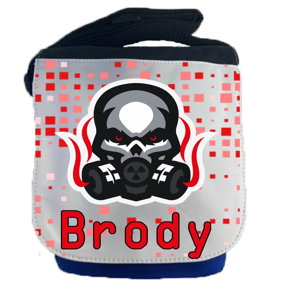 Kids Childrens Personalised Skull Gas Mask School Messenger Bag