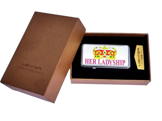 Her Ladyship Rechargeable Gift Boxed Silver Metal USB Lighter