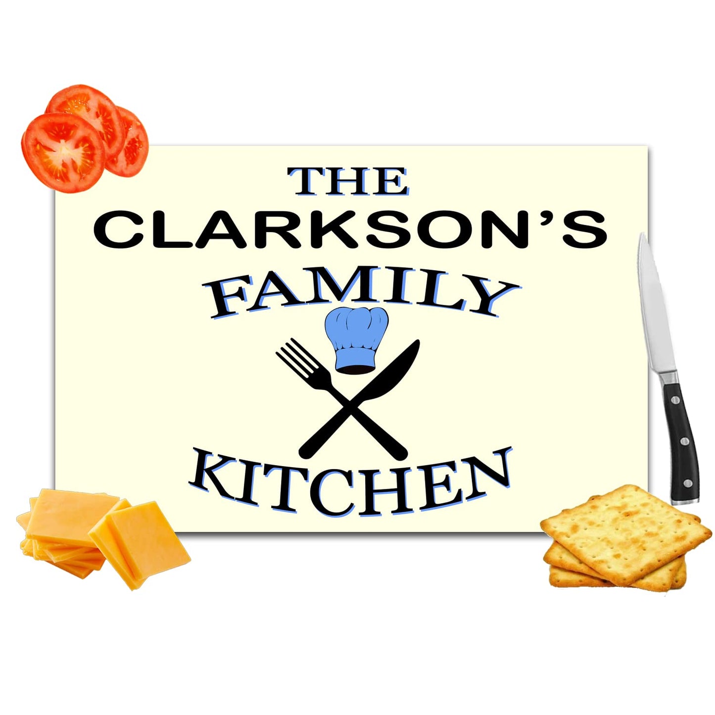 Family Kitchen Personalised Toughened Glass Heat Resistant Worktop Saver Cutting and Chopping Board Gift