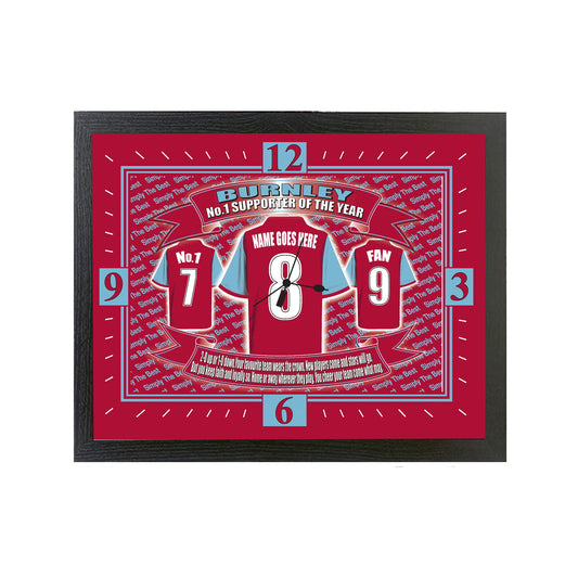 Burnley Football Shirt Personalised Clock Gift Present