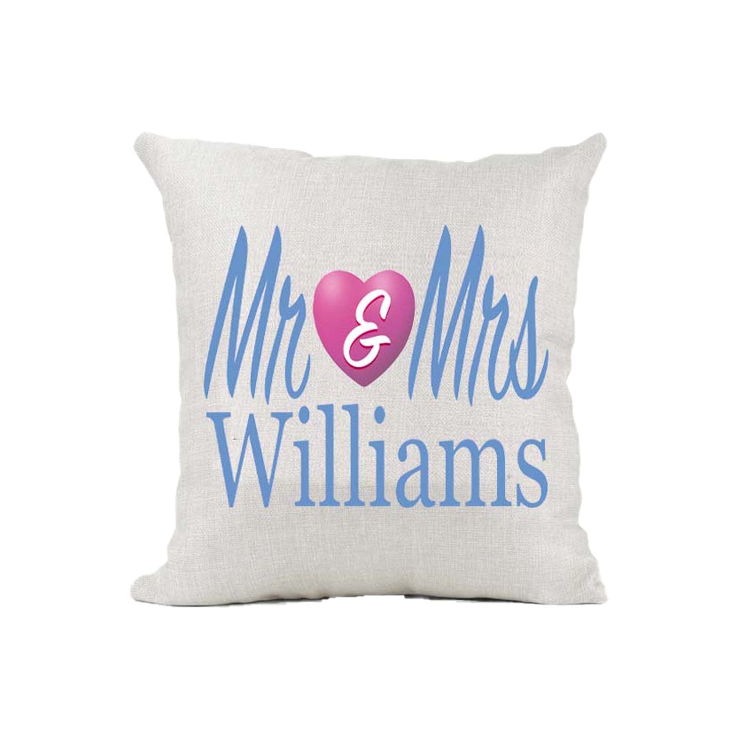 Mr & Mrs Personalised Naturally Woven Linen Style Cushion Cover Pillow Gift Available in Choice Of Print Colours Available