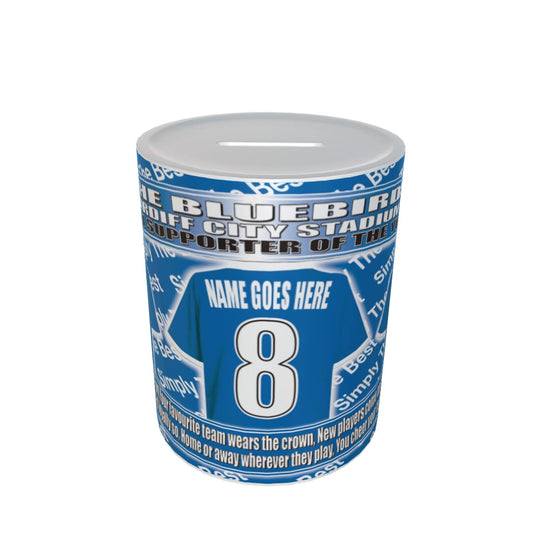 Cardiff Football Shirt Personalised Ceramic Money Box Gift