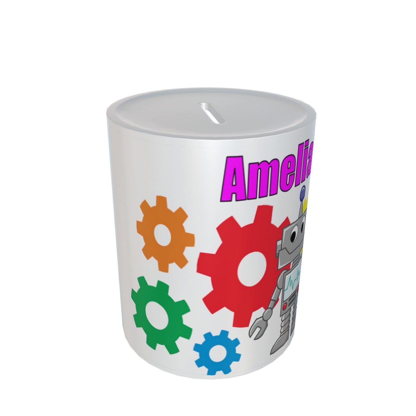 Personalised Kids Robot Ceramic Piggy Bank Money Box Gift