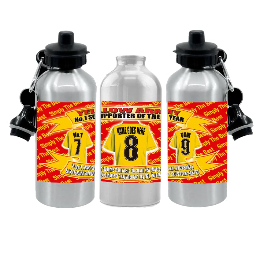 Wat Hornet Personalised Football Shirt Silver Aluminium Two Lid Unisex Water Bottle Gift