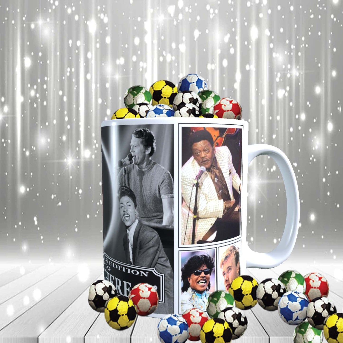 Rock n Roll Greats of 50s & 60s Personalised Music Icon Mug with Choice of Sweets Gift