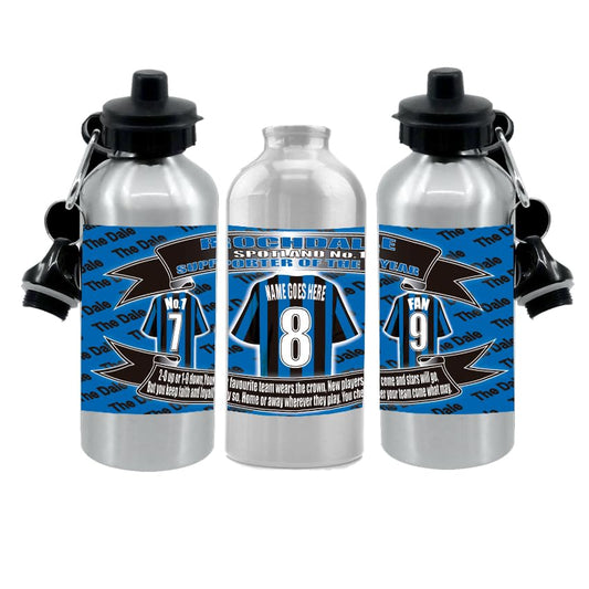 Personalised Roch (The Dale) United Water Bottle - Football Shirt - Silver Aluminium Two Lids - Unisex Gift