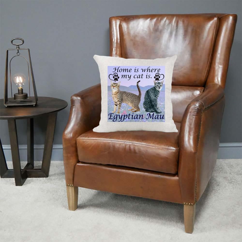 Egyptian Mau Breed Home is Where My Cat is Kitten Slave Owner Country Canvas Style Cushion Cover Gift