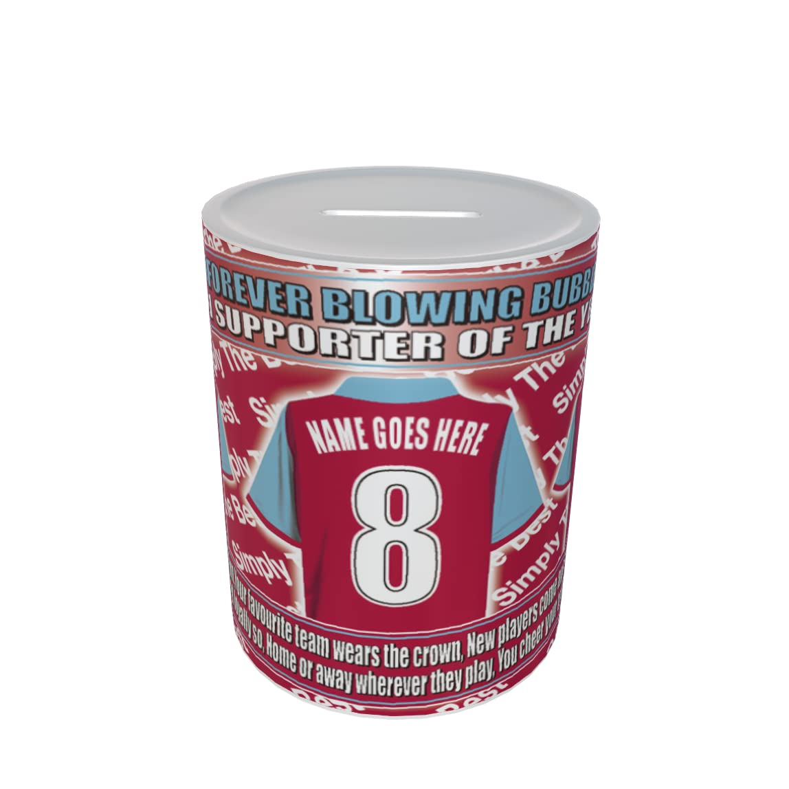 West H Utd Football Shirt Personalised Ceramic Money Box Gift, Multicoloured, One Size