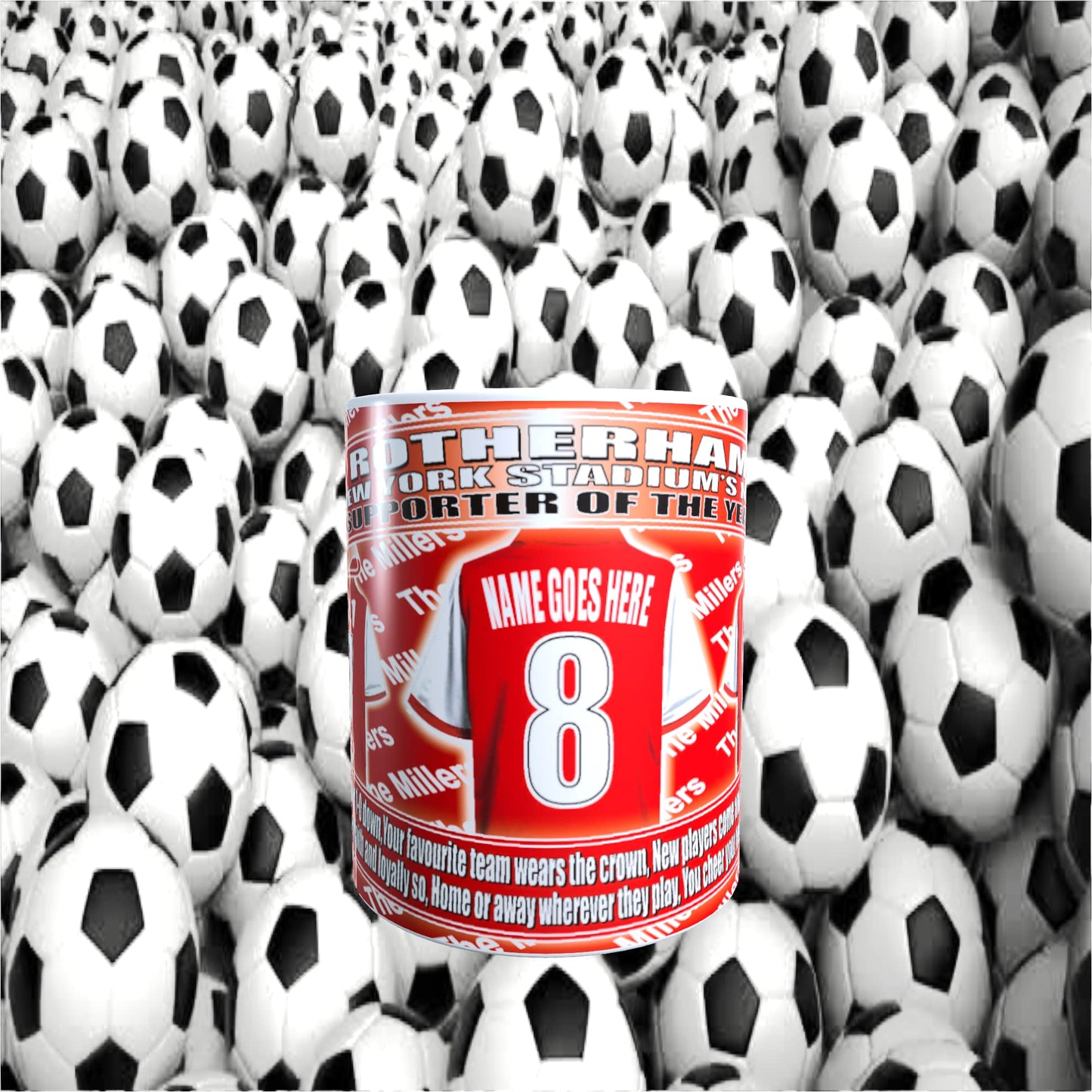 Rotherham Football Team Shirt Personalised Mug Gift with Chocolate Footballs