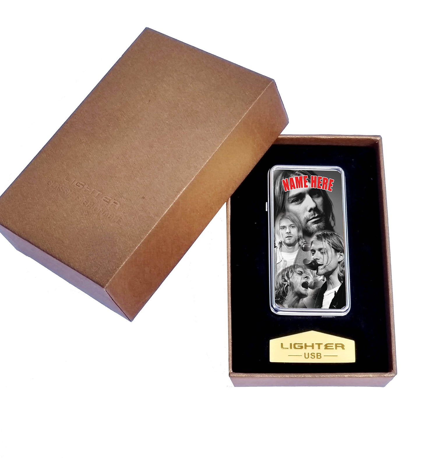 Cobain Personalised Icon Rechargeable Gift Boxed Silver Metal USB Lighter