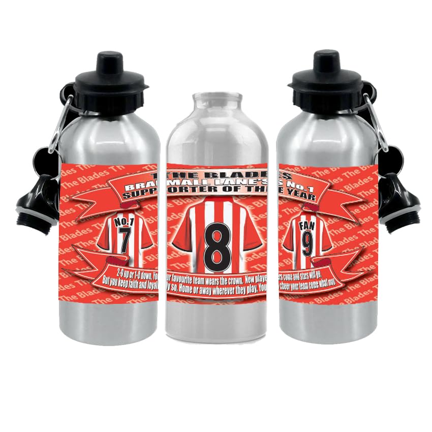 Personalised Sheff(ield) Water Bottle - Football Shirt - Silver Aluminium Two Lids - Unisex Gift