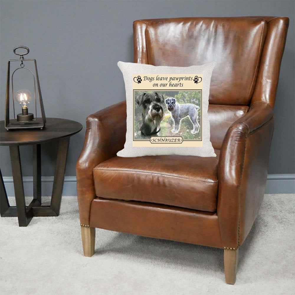 Schnauzer Dogs Leave Pawprints on our Hearts Country Canvas Cushion Cover Gift