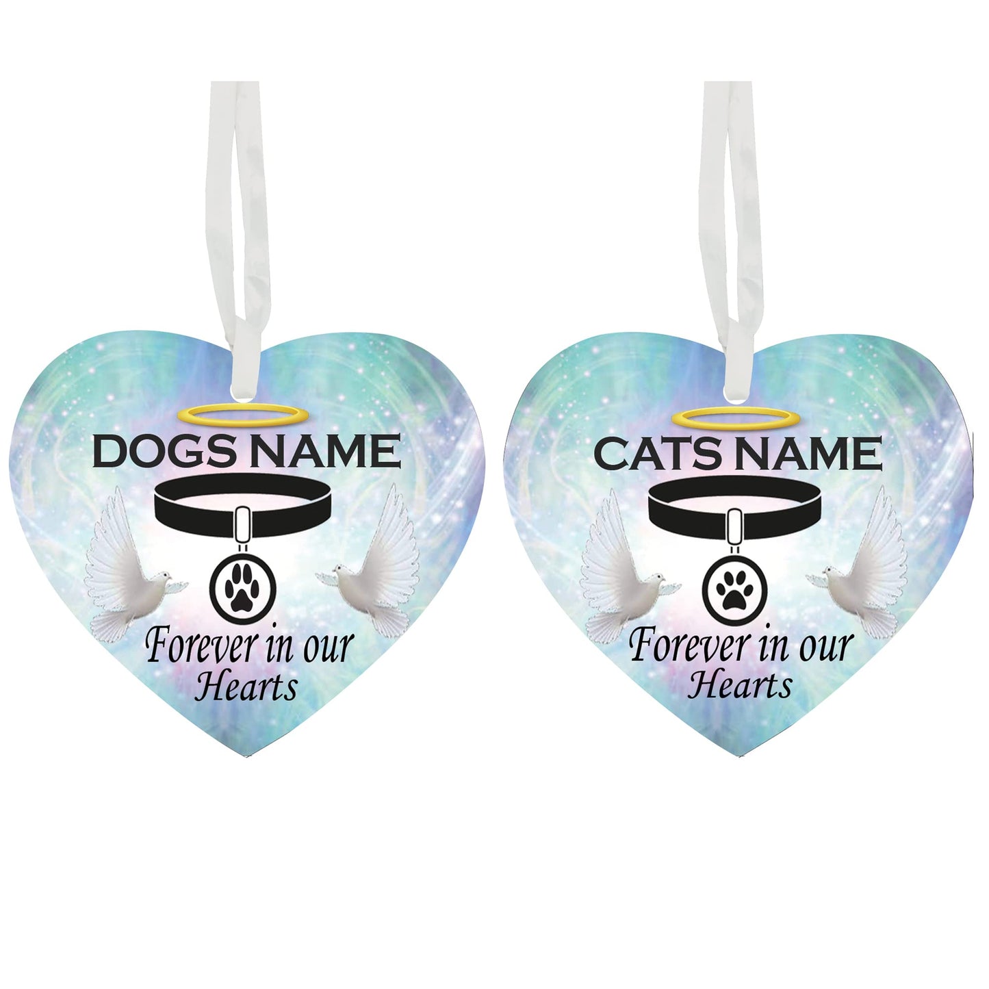 Forever In Our Hearts - Dog Paw Collar - Cat Paw Collar Personalised Remembrance Memorial Hanging Heart Ceramic Keepsake
