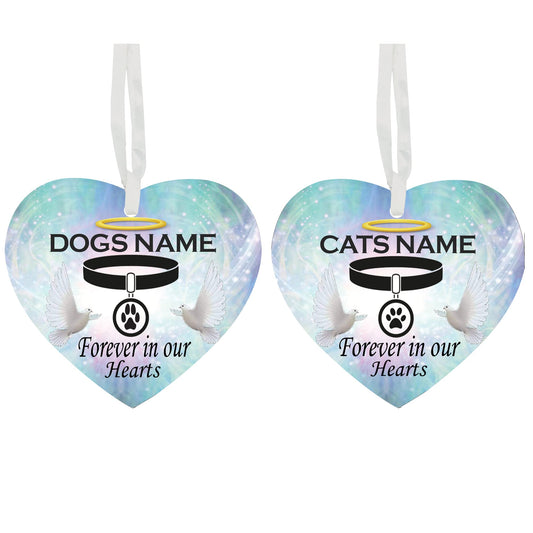 Forever In Our Hearts - Dog Paw Collar - Cat Paw Collar Personalised Remembrance Memorial Hanging Heart Ceramic Keepsake
