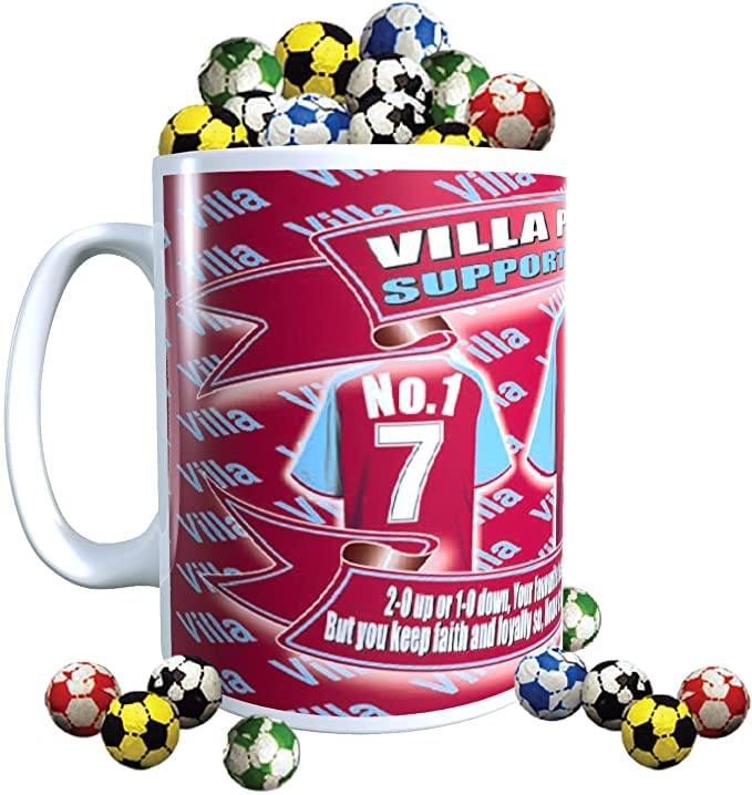 The Villa Football Shirt Mug Team-Aston Gift with Chocolate Footballs