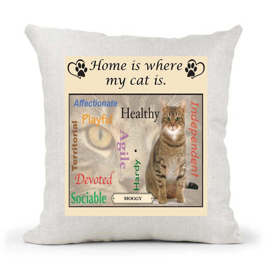 Moggy Breed Home is Where My Cat is Country Canvas Style Cushion Cover Gift