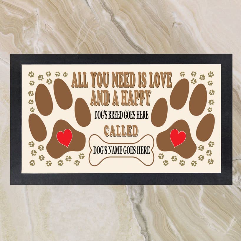 All You Need is Love Rubber Backed Personalised Dog Pet Paw Print Food Bowl Feeding Mat - Gift Idea, Multi, dog_mat_p1