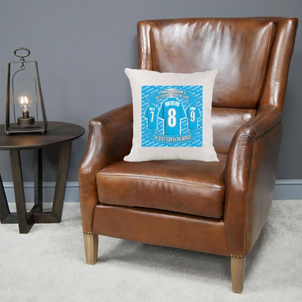 Manchester Blues Personalised Football Country Canvas Style Cushion Cover Gift